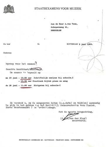 1969, uitnodiging staatsexamen, Ad van Veen